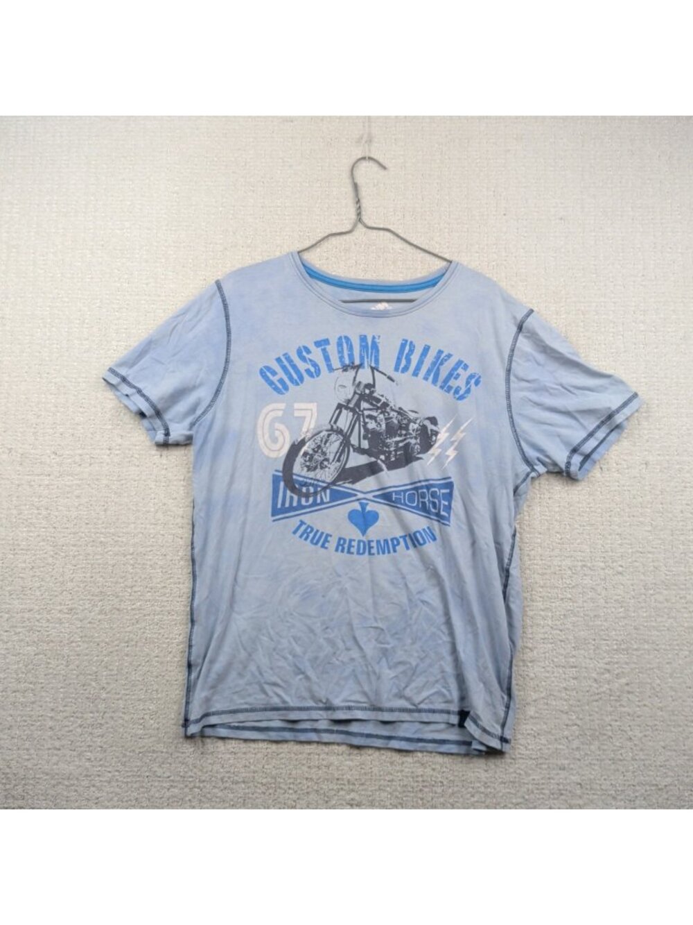 Y2K FreDNM T Shirt Men's Size M Faded Blue Moto Grunge Racing Retro Graphic Tee